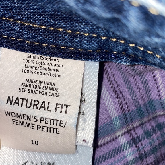 Eddie Bauer Natural Fit High Waist Purple Grey Flannel Plaid Lined Jeans 10P - Picture 12 of 15